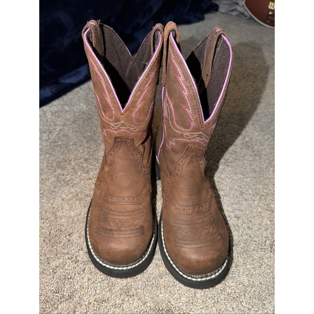 Justin Gypsy Cowboy Boots Steel Toe Brown Pink Accent 5B Woman Youth